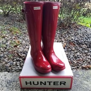 HUNTER Tall Gloss Military Red US 10 Rain Boots